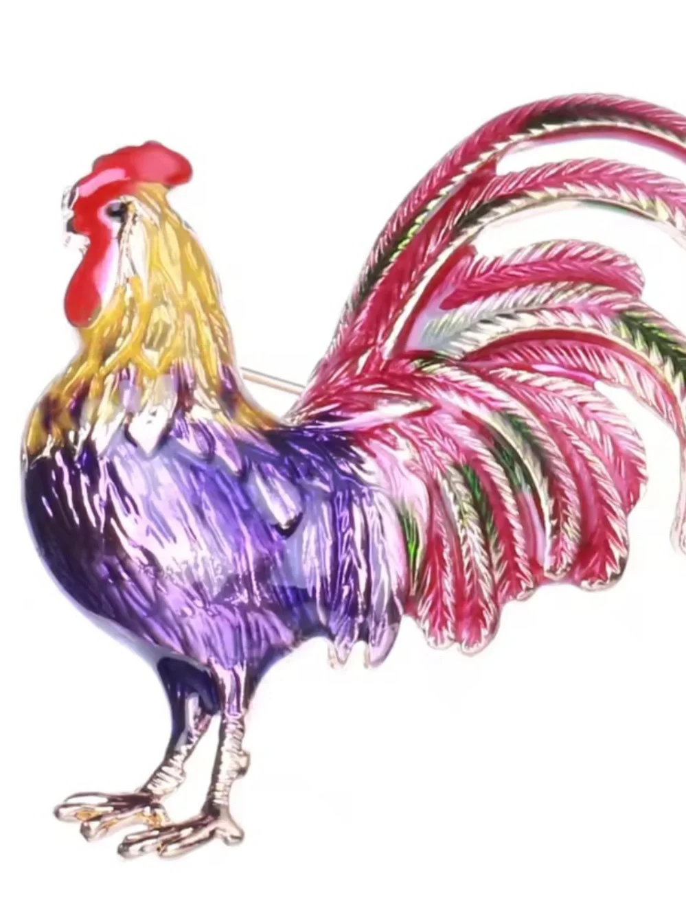Purple Rooster Gold Brooch